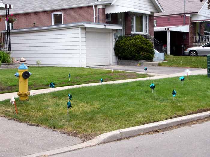 Pin wheel rabbit deterrent