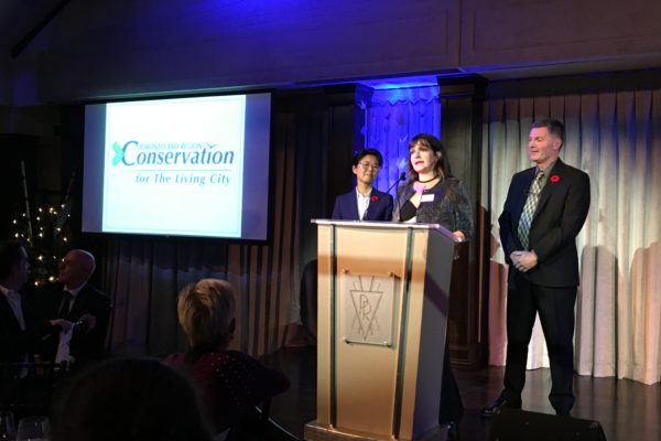 TWC Executive Director Nathalie Karvonen presents Toronto City Councillors Glenn De Baeremaeker and Kristyn Wong-Tam